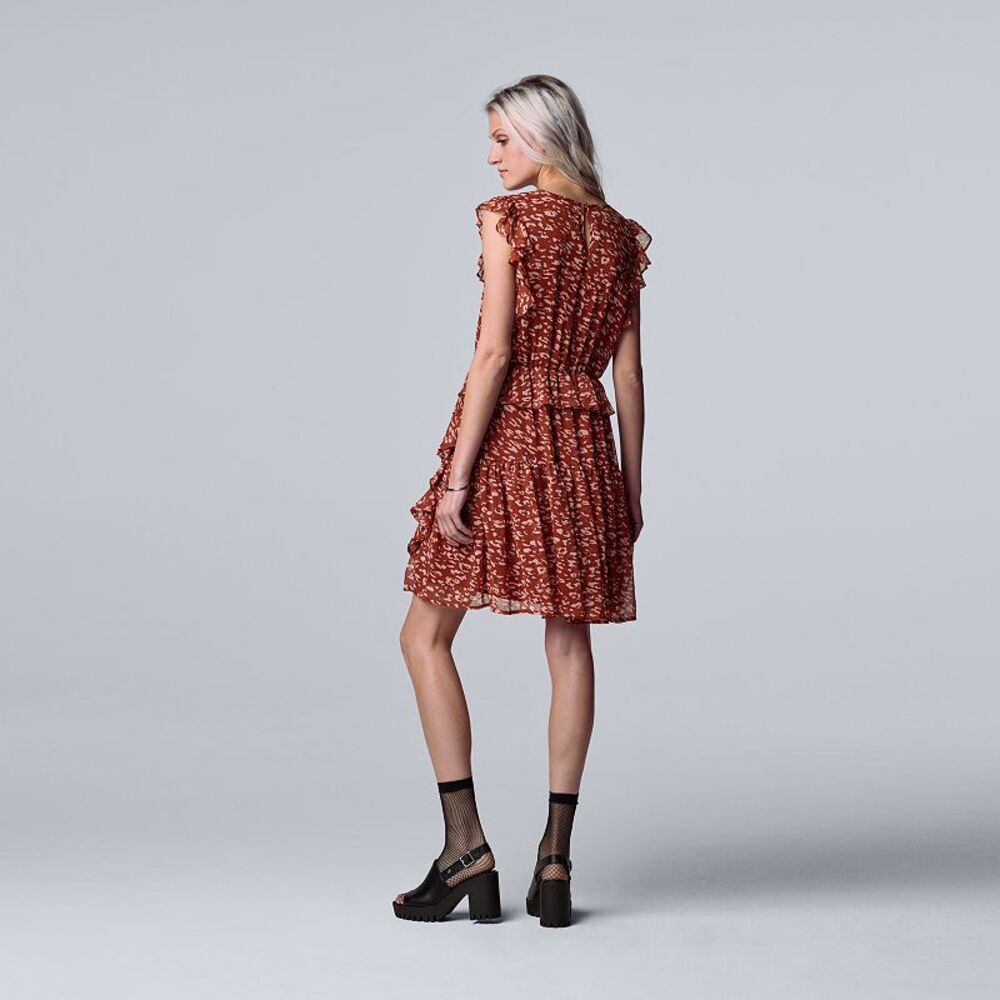 Simply Vera Vera Wang XXL Rust Animal Print Tiered Ruffle Chiffon Dress